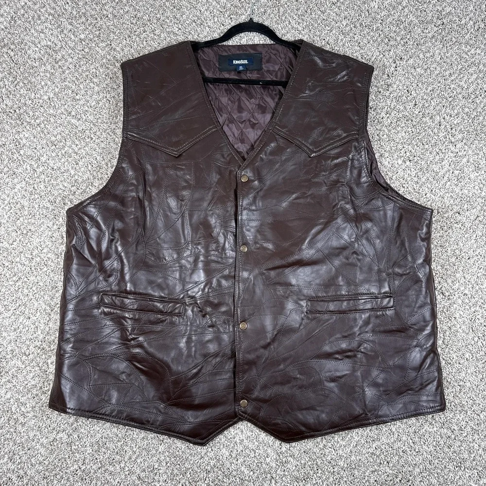 KingSize Leather Vest Mens 4XL Tall Brown Quilt Lined Patchwork‎ Western